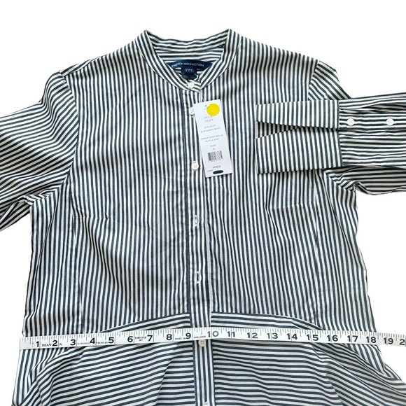 NWT French Connection 6 Black Striped Mandarin Collar Peplum Hem Button Blouse - Picture 8 of 11